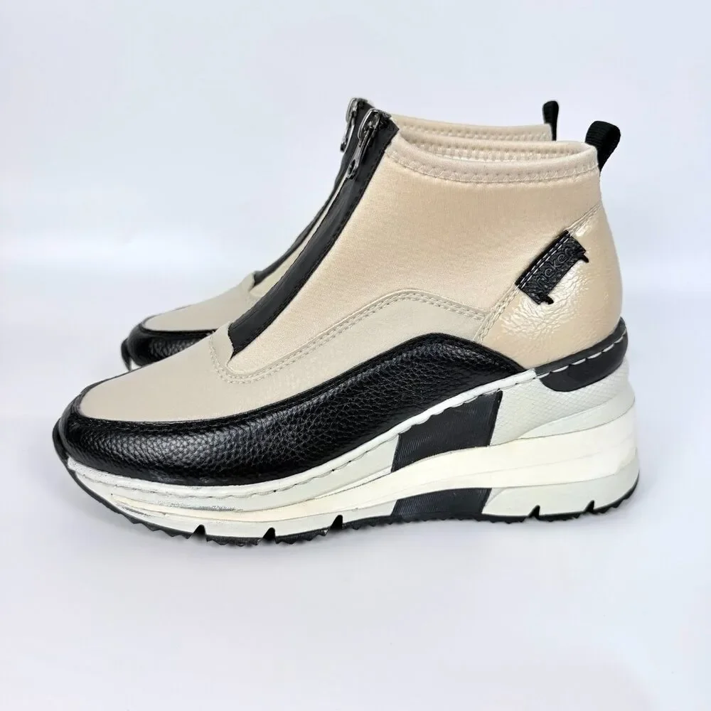 Rieker Neoprene Suede Front Zip Pull On Womens Sneakers Beige US 8